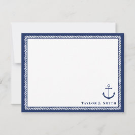 Navy und White Nautical Anchope Personalisiert Mitteilungskarte