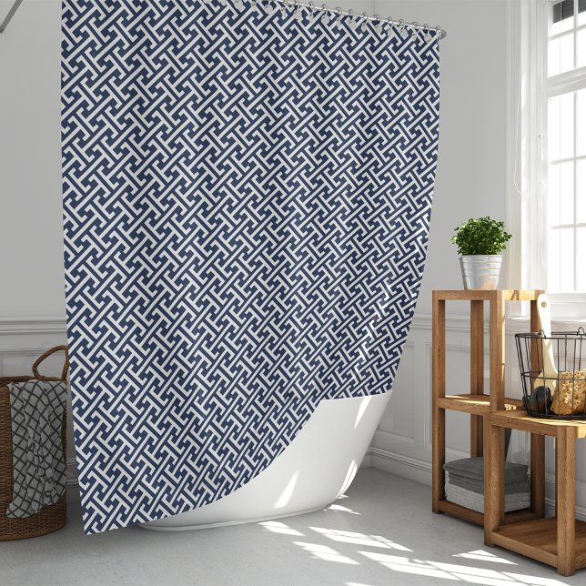Navy und White Preppy Greece Pattern Duschvorhang (Von Creator hochgeladen)
