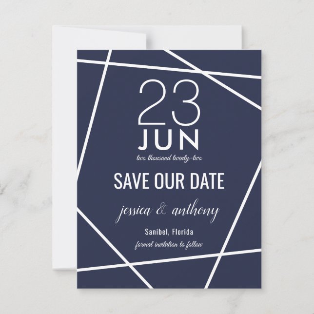 Navy und White Simple Geometric Save the Date (Vorderseite)