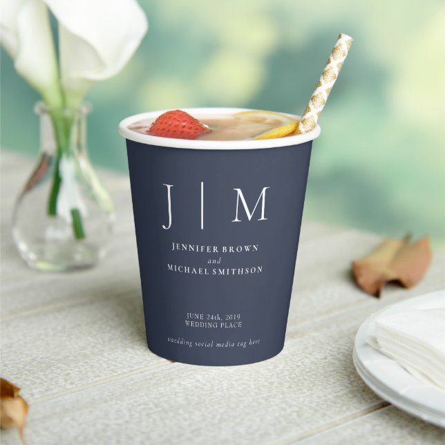 Navy und White Simple Minimal Drinks Hochzeit Pappbecher (In Situ)