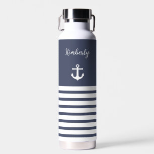 Navy und White Stripes Personalisiert Trinkflasche