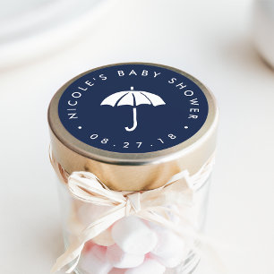 Navy und White Umbrella Baby Dusche Runder Aufkleber