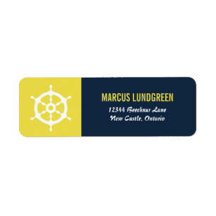 Navy und Yellow Helm Nautic Return Address Label
