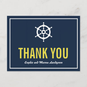 Navy und Yellow Nautical Helm Danke Postcard Postkarte