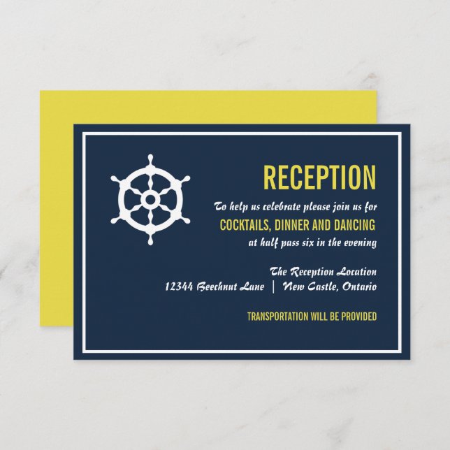 Navy und Yellow Nautical Wedding Card Begleitkarte (Vorne/Hinten)