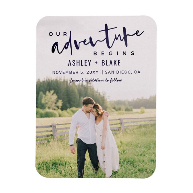 Navy Unser Abenteuer beginnt Save the Date Foto Magnet (Vertikal)