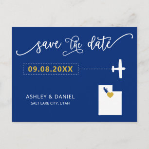 Navy Utah Wedding Save the Date Map Postcard Postkarte