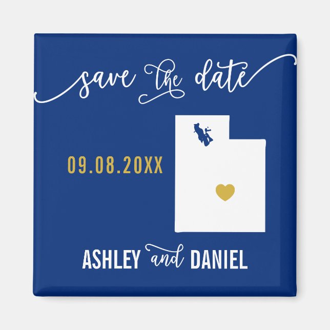 Navy Utah Wedding Speichern Sie die Datumskarte Magnet (Vorne)