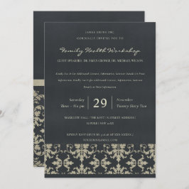 NAVY VELVET SILVER DAMASK CLASSIC WORKSHOP EVENT EINLADUNG