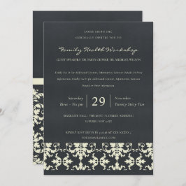 NAVY VELVET WHITE DAMASK CLASSIC WORKSHOP EVENT EINLADUNG