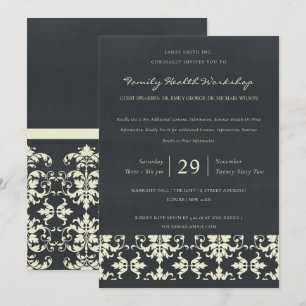 NAVY VELVET WHITE DAMASK CLASSIC WORKSHOP EVENT EINLADUNG