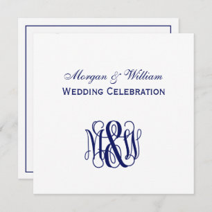 Navy Vine Script Monogram B&G DIY BG Wedding Einladung