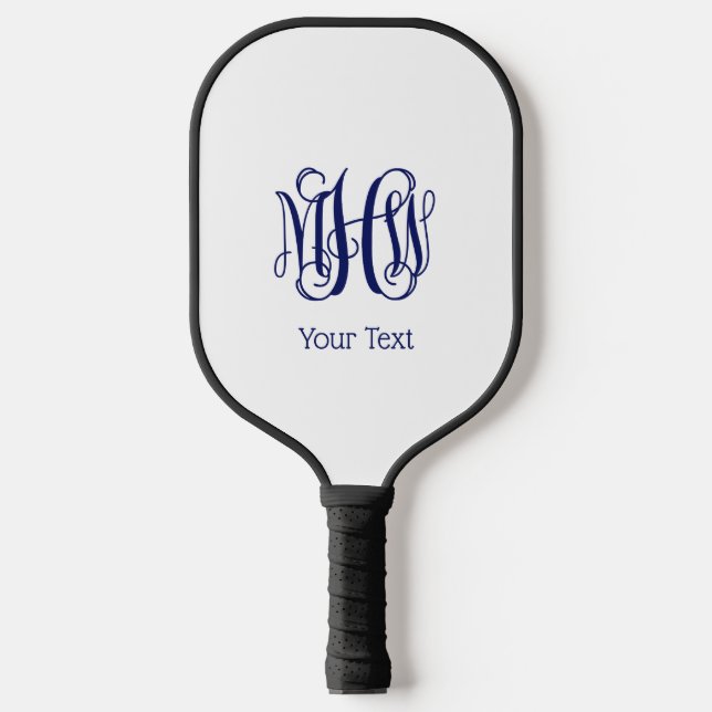 Navy Vine Script Monogram DIY BG Pickleball Schläger (Vorderseite)