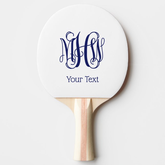 Navy Vine Script Monogram DIY BG Tischtennis Schläger (Vorderseite)