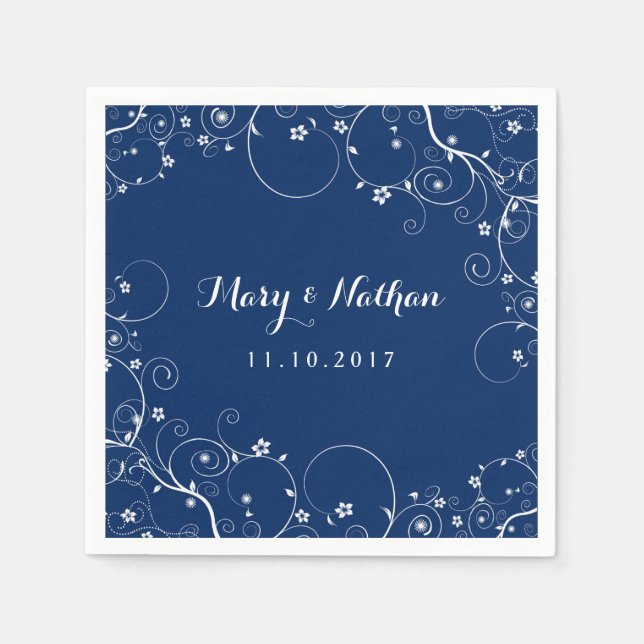 Navy Vines Custom Wedding Napkins Serviette (Vorderseite)