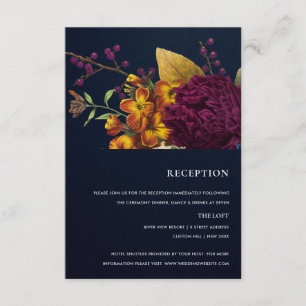 NAVY VINTAG BURGUNDY FLORAL WEDING RECEPTION BEGLEITKARTE