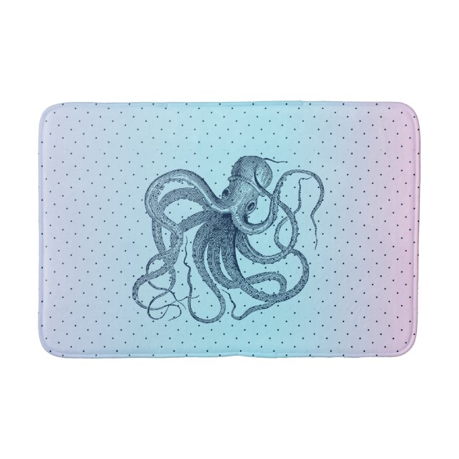 Navy-Vintag-Octopi-Illustration Badematte (Vorderseite)