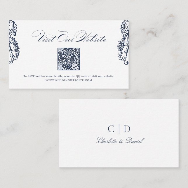 Navy Vintage Classic Schrift QR-Code Website Karte (Vorne/Hinten)