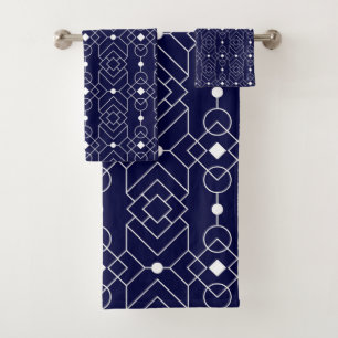 Navy-Vollfarbmuster Badhandtuch Set