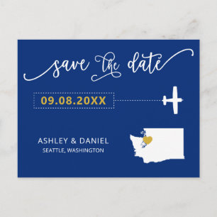 Navy Washington Wedding Save the Date Map Postcard Postkarte
