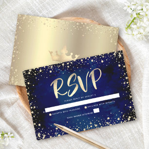Navy-Wasserfarbe Gold-Glitter-Schrift Quinceañera RSVP Karte