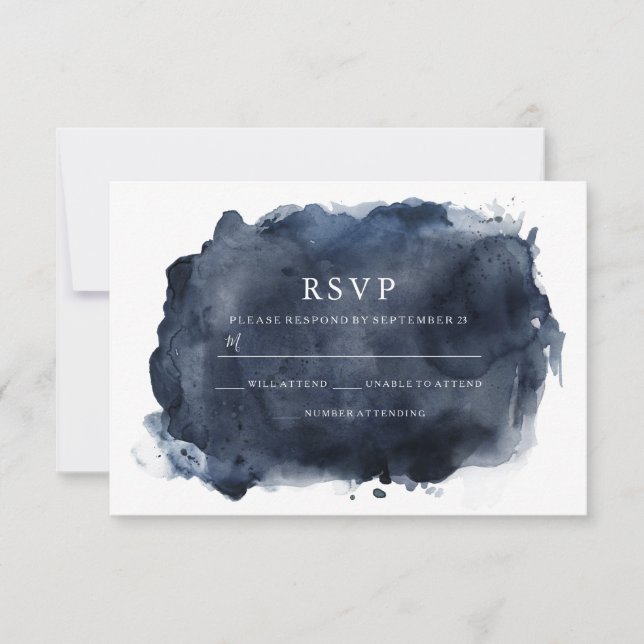 Navy Wasserfarbenmalerei, Paint Splash & White Wed RSVP Karte (Vorderseite)