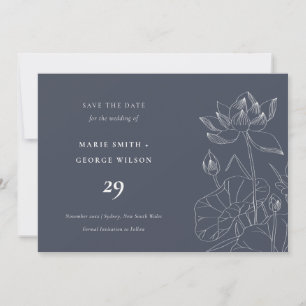 Navy Wasserlilie Floral Sketch Save the Date Karte
