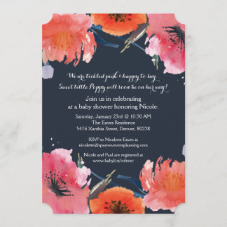 Navy Watercolor Babydusche Party Einladung