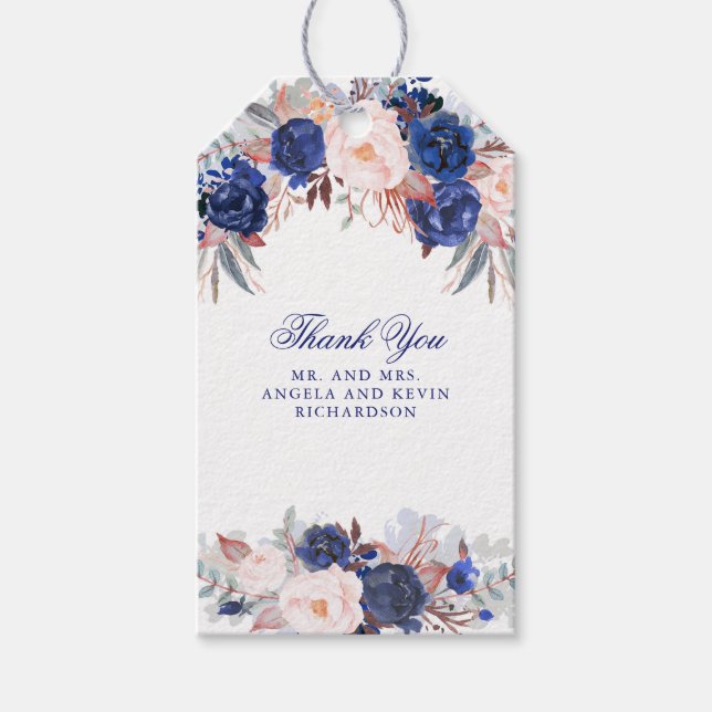 Navy Watercolor-Blume Geschenkanhänger (Vorderseite)