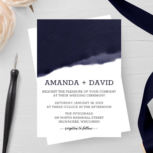 Navy Watercolor Brush Stroke Wedding Einladung (Von Creator hochgeladen)