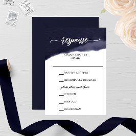 Navy Watercolor Brush Stroke Wedding RSVP Karte