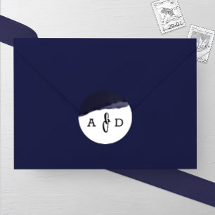 Navy Watercolor Brush Stroke Wedding Runder Aufkleber