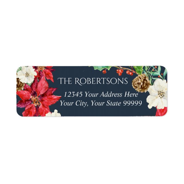 Navy Watercolor Flora Weihnachten | RÜCKSENDEADRES (Vorne)