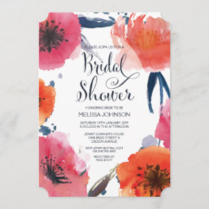 Navy Watercolor Floral Brautparty Einladung
