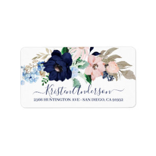 Navy Watercolor Floral Return Address Label Adressaufkleber