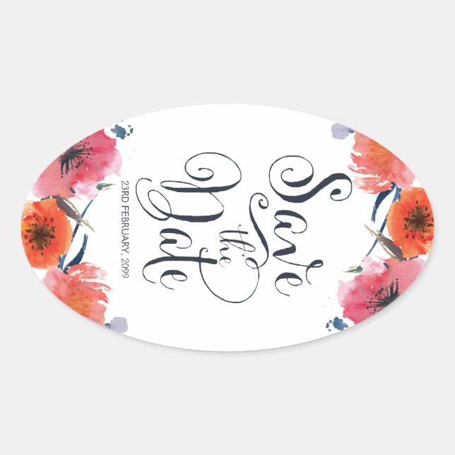 Navy Watercolor Floral Save the Date Stickers (Vorderseite)