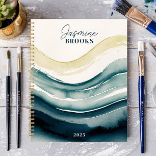Navy Watercolor Flow 2025 Benutzerdefinierter Name Planer