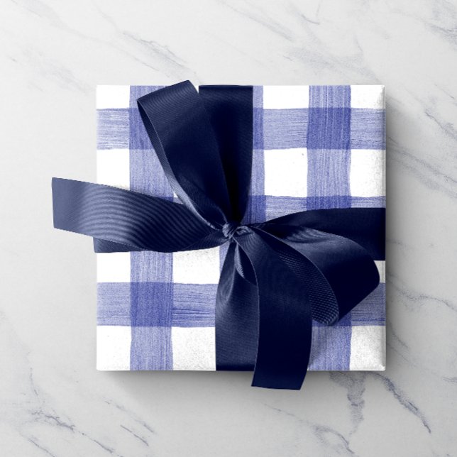 Navy Watercolor Gingham Wrapping Paper Geschenkpapier (Von Creator hochgeladen)