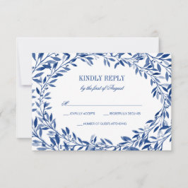 Navy Watercolor Laurel Wreath Wedding RSVP