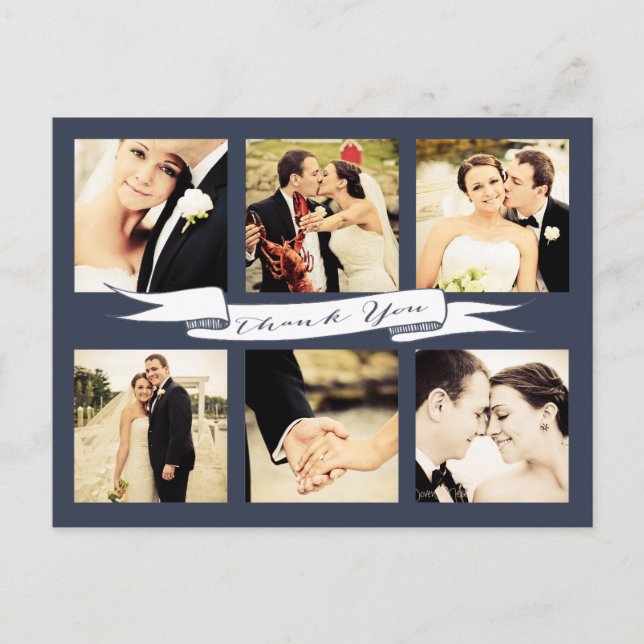Navy Wedding Vielen Dank Script Typografy Foto Postkarte (Vorderseite)
