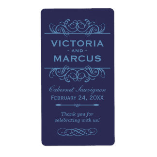Navy Wedding Wine Bottle Monogram Fevor Labels