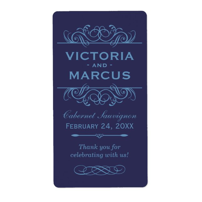 Navy Wedding Wine Bottle Monogram Fevor Labels (Vorne)