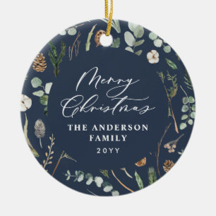 Navy Weihnachten minimalistisches botanisches Foto Keramik Ornament