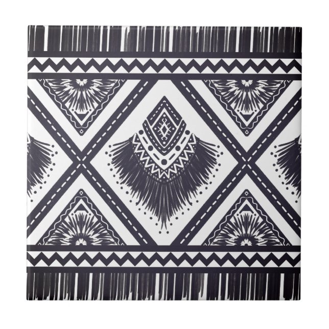 Navy-Weiß-Boho-Muster Fliese (Vorderseite)