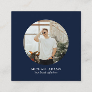 Navy & Weiß Einfache Moderne Foto-Soziale Medien Quadratische Visitenkarte