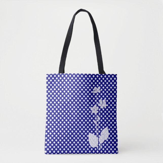 Navy-weiß getupfte Tasche (Vorderseite)