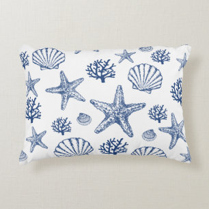 Navy-Weiß-Muschel-Muster-Küsten-Design Dekokissen