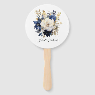 Navy, Weiß und Gold Florale Hochzeit Fächer