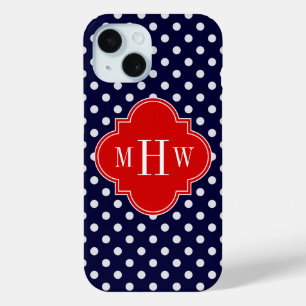 Navy Weiße Polka-Punkt-Rot-Vierblatt-Monogramm 3 Case-Mate iPhone Hülle