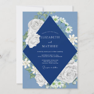 Navy Weiße Rosen Hochzeit Einladung